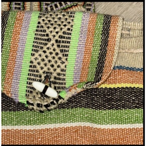 Handwoven Striped Backpack With Button Closure - Picture 2 of 7